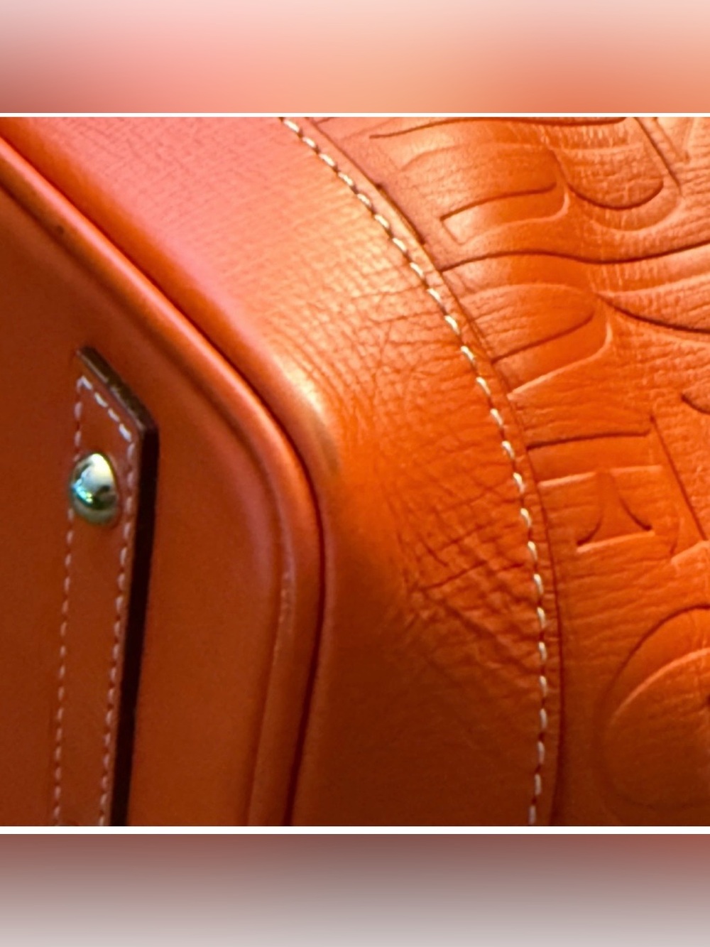 Dooney & Bourke Embossed Orange Leather Tote with Luggage Tag - Picture 6 of 12